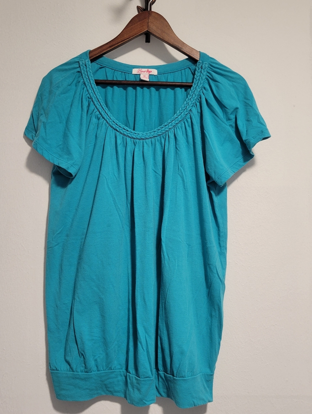 Lena Braided Collar Scoop Neck Top, Teal, 1X